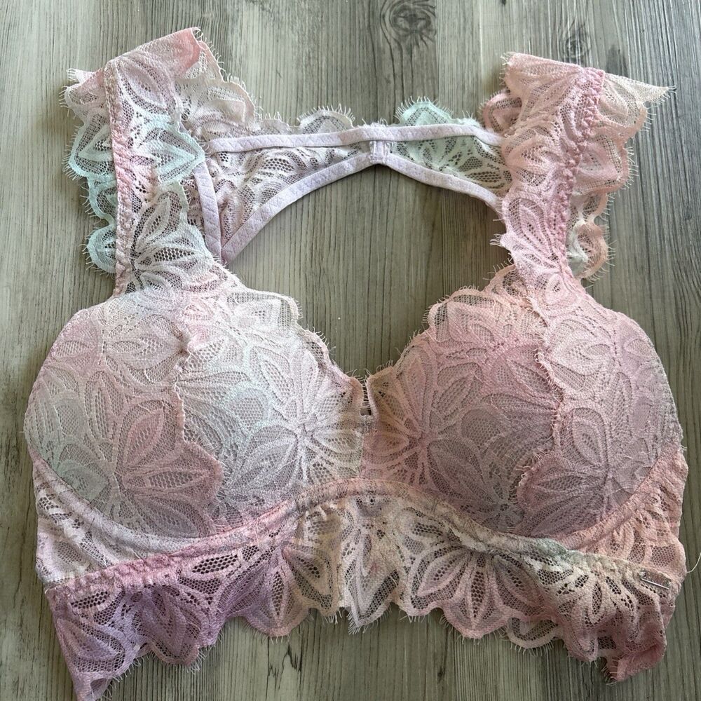 Victoria's Secret PINK Date Push-Up Lace Whimsical Fairy Underwire Bra Pastel S